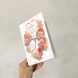 Blumen-Rosa-Rosen-Stethoskop Glücklicher Ruhestand Karte