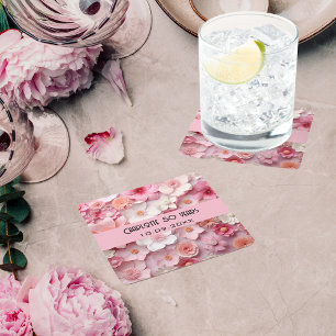 Blumen rosa weiß Name Geburtstag Party Rechteckiger Pappuntersetzer