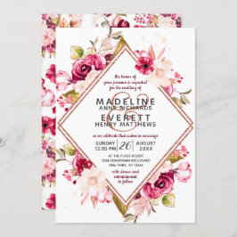 Blumen & Rose Gold Diamant Hochzeitseinladungen Einladung