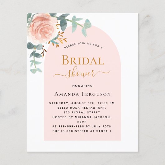 Blumen Rose Goldbogen Bridal Dusche Einladung (Vorderseite)