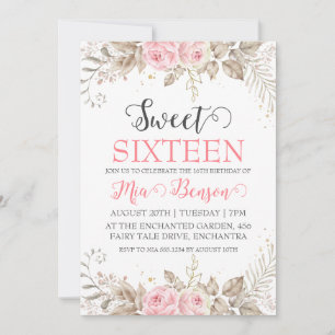 Blumen Roségold Sweet 16 Geburtstagseinladungen Einladung