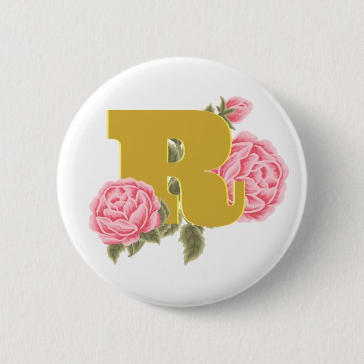 Blumen-Rosen-Initial-Buchstabe-Monogramm-Name Paar Button (Vorderseite)
