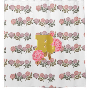 Blumen-Rosen-Initial-Buchstabe-Monogramm-Name Paar Duschvorhang
