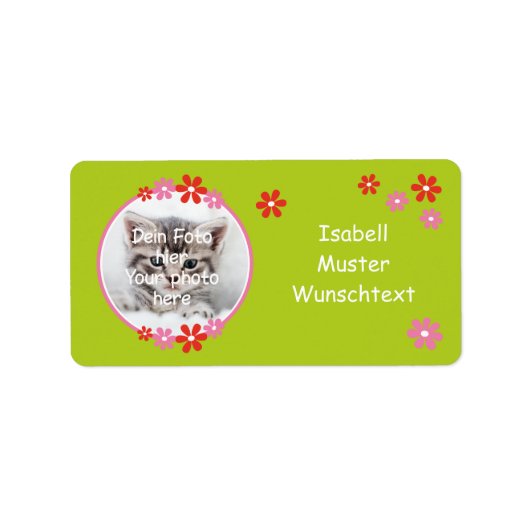 Blumen rot rosa | Fotoaufkleber grün Adressaufkleber (Vorne)