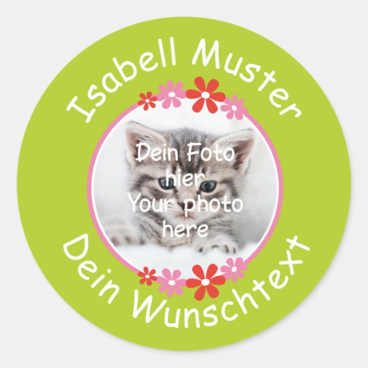 Blumen rot rosa | Fotoaufkleber grün Runder Aufkleber (Vorderseite)