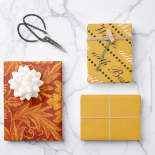 Blumen Rot und Goldgelb Wm Morris Geschenkpapier Set