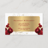 Blumen-Rote Rosen Gold anpassbar Visitenkarte (Rückseite)