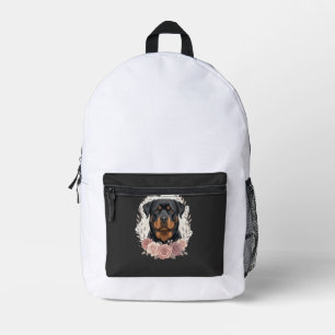 Blumen-Rottweiler-Hundeporträt-Sublimation Bedruckter Rucksack