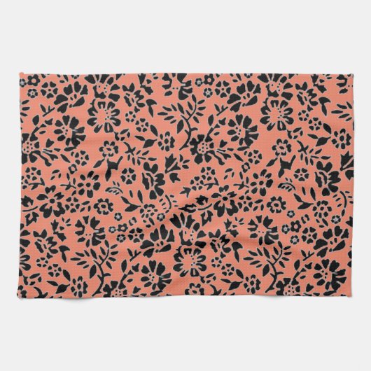 BLUMEN/ SALMON & SCHWARZE KÜCHE HAND TOWEL! GESCHIRRTUCH (Horizontal)