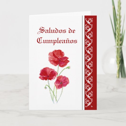 Blumen Saludos de   Cumpleaños Red PoppiesGarden Karte (Vorderseite)
