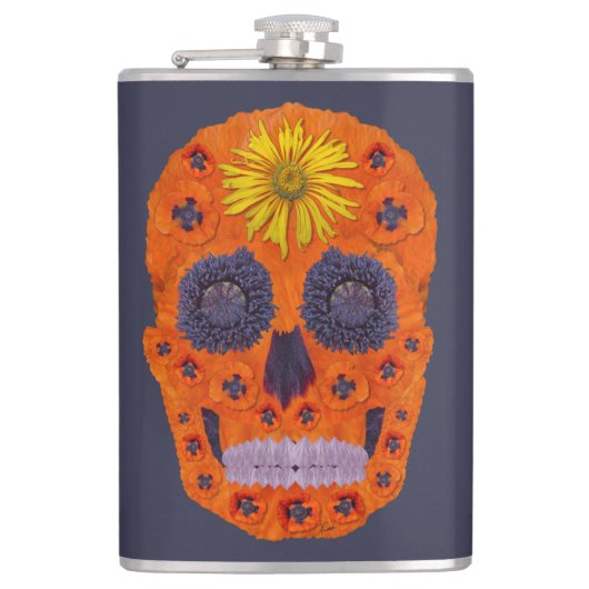 Blumen-Schädel 1 Flachmann (Vorderseite)