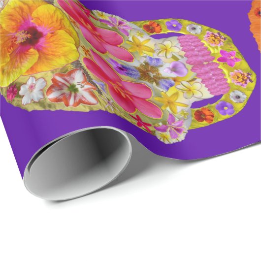 Blumen-Schädel Geschenkpapier (Rolleneckpunkt)