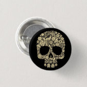 Blumen-Schädel-runder Knopf Button (Vorne & Hinten)