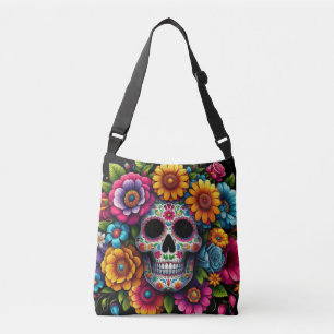 Blumen-Schädel-Tasche! Tragetaschen Mit Langen Trägern