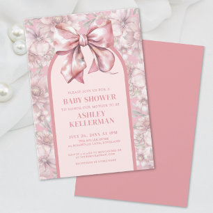 Blumen-Schleife Rosa Mädchen-Baby-Party-Einladung Einladung