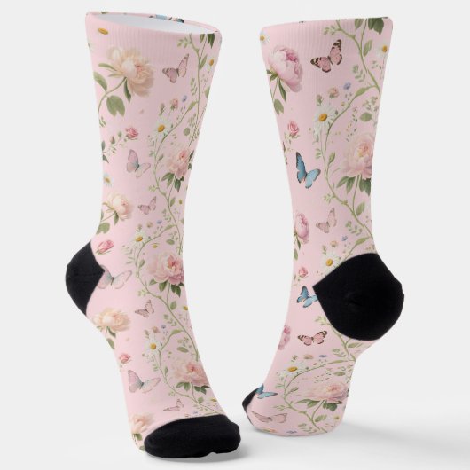 Blumen-Schmetterling-Aquarell-Socken Socken (Gewinkelt)