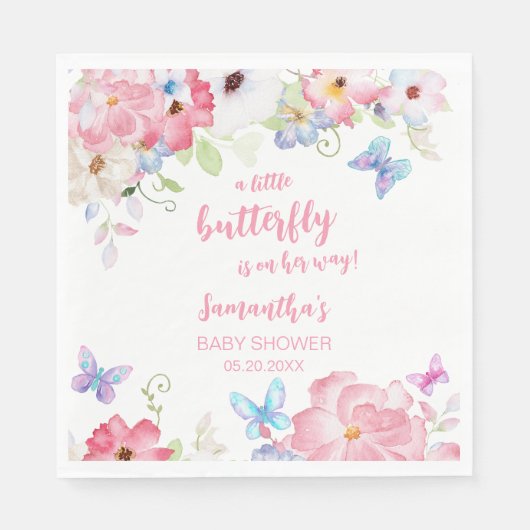 Blumen-Schmetterling-Baby-Party Serviette (Vorderseite)