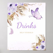 Blumen-Schmetterling-Baby-Shower-Getränke-Schild Poster (Vorne)