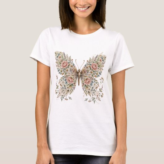 Blumen-Schmetterling-Design T-Shirt (Vorderseite)