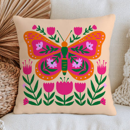 Blumen-Schmetterling-Illustration Farbige Cottagec Kissen