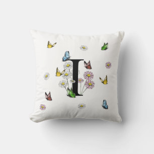 Blumen-Schmetterling-Monogramm Anfangsbuchstabe I Kissen