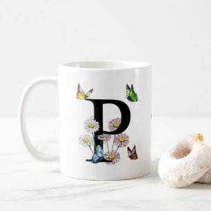 Blumen-Schmetterling-Monogramm Anfangsbuchstabe P  Kaffeetasse