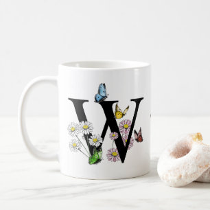 Blumen-Schmetterling-Monogramm Anfangsbuchstabe W  Kaffeetasse