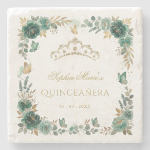 Blumen-Schmetterling Smaragd-Gold-Tiara Quinceañer Steinuntersetzer
