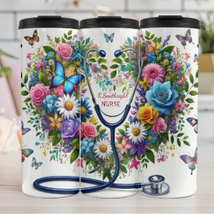 Blumen-Schmetterling-Stethoskop Krankenschwester H Thermosbecher