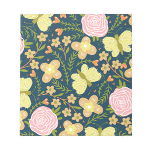 Blumen, Schmetterling und Glamour Nahtlos Elegant Notizblock