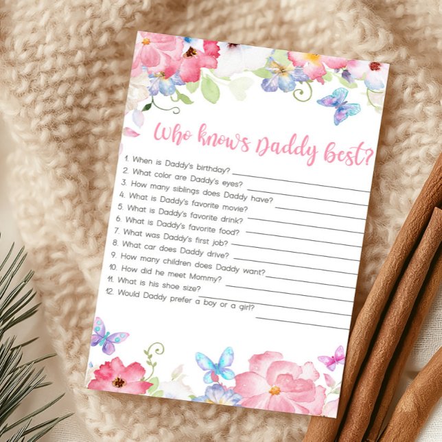 Blumen-Schmetterling Wer kennt Daddy am besten Spi (Butterflies Baby Shower Who Knows Daddy Best Game)