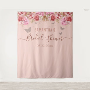 Blumen-Schmetterlinge Rosa Brautparty-Tapete Wandteppich