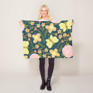 Blumen, Schmetterlinge und Glamour Nahtlos elegant Fleecedecke