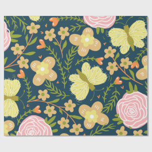 Blumen, Schmetterlinge und Glamour Nahtlos elegant Geschenkpapier