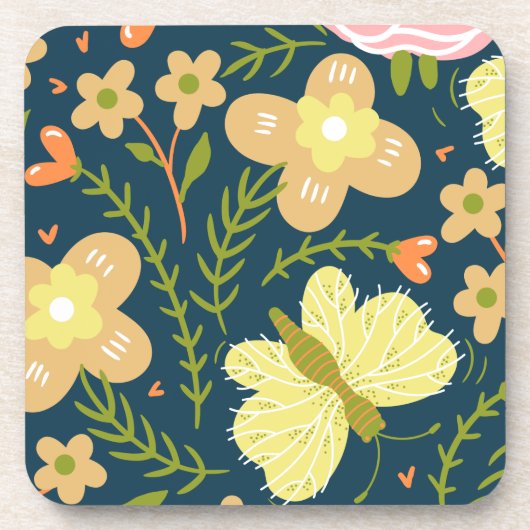 Blumen, Schmetterlinge und Glamour Nahtlos elegant Getränkeuntersetzer (Vorderseite)