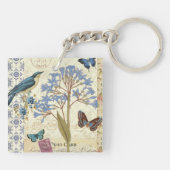 Blumen, Schmetterlinge und Vogel-Collage Schlüsselanhänger (Rückseite)