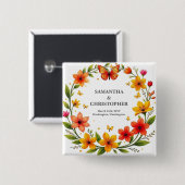 Blumen-Schmetterlings-Kranz Hochzeit Benutzerdefin Button (Vorne & Hinten)