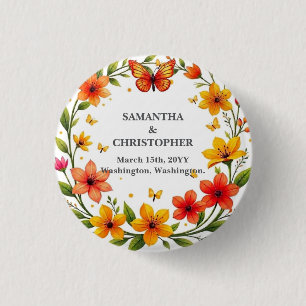 Blumen-Schmetterlings-Kranz Hochzeit Benutzerdefin Button