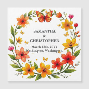 Blumen-Schmetterlings-Kranz Hochzeit Benutzerdefin Magnetkarte