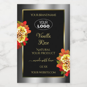 Blumen Schwarz Silber Gold Produktetiketten Rosen  Lebensmitteletikett
