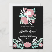 Blumen Schwarz und Weiß Elegante Taufe Einladung (Vorderseite)