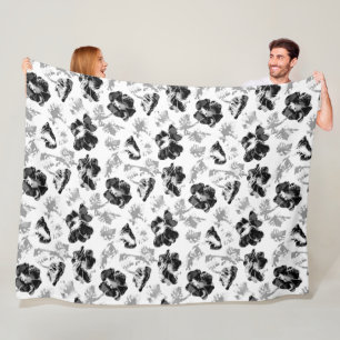 Blumen, Schwarz und Weiß Fleecedecke