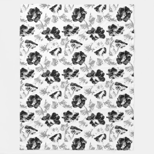 Blumen, Schwarz und Weiß Fleecedecke (Vorderseite)