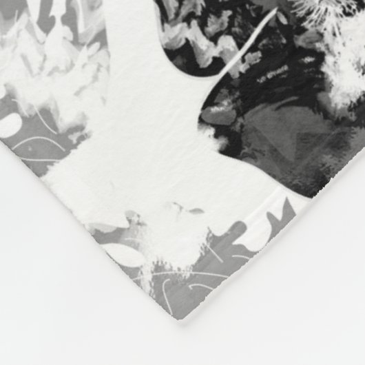 Blumen, Schwarz und Weiß Fleecedecke (Ecke)