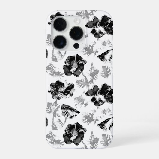 Blumen, Schwarz und Weiß iPhone Hülle (Rückseite)