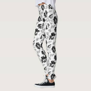 Blumen, Schwarz und Weiß Leggings