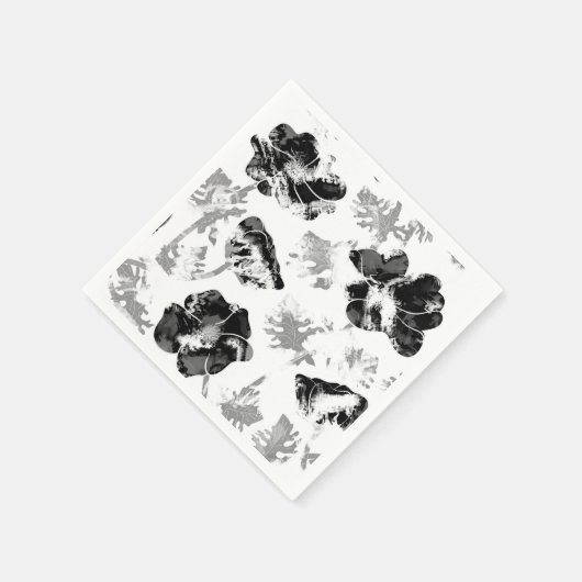 Blumen, Schwarz und Weiß Serviette (Ecke)
