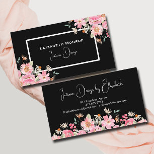 Blumen-Script-Interieur-Design Schwarz Visitenkarte