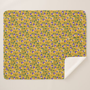 Blumen-Sherpa-Decke in Gelb und Lila  Sherpadecke