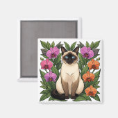 Blumen-Siamkatze-Magnet Magnet (Vorderseite/Rückseite)